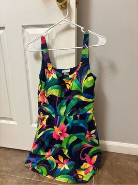 Tommy Bahama Navy Swimdress with Bright Tropical Print
